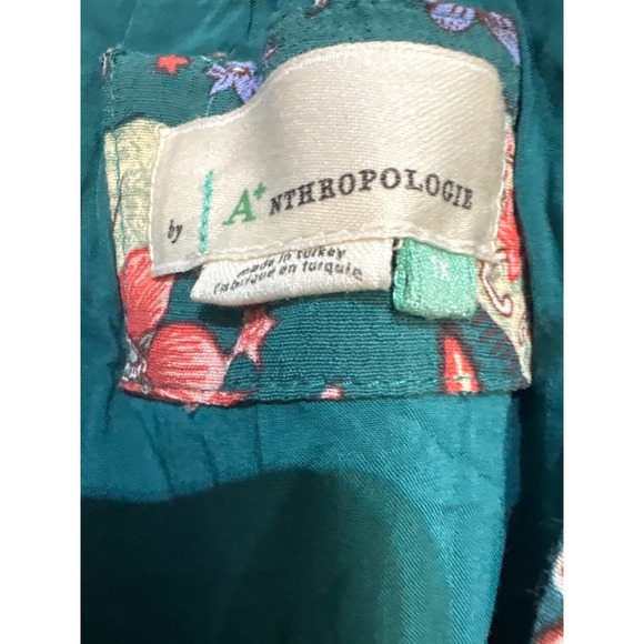 Anthropologie A+ Floral Print V Neck Mini Dress Green Red Boho Cottagecore - Picture 3 of 8